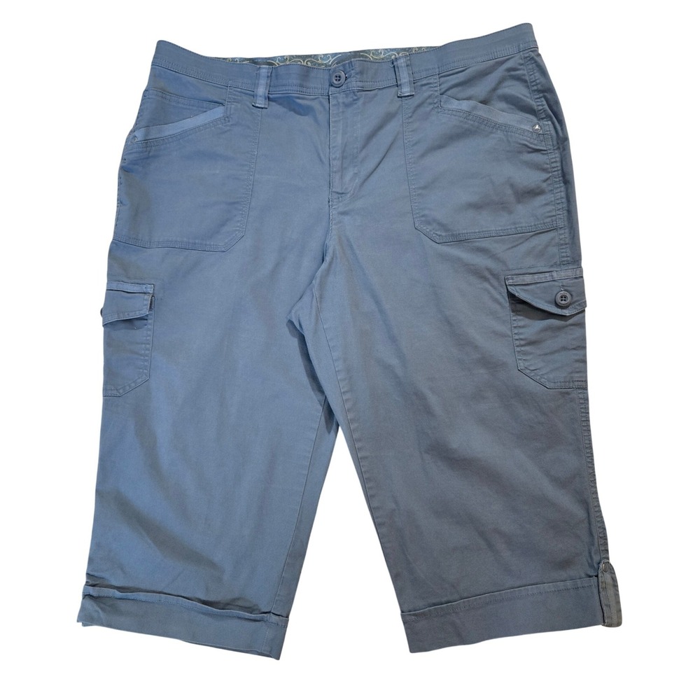 Gloria Vanderbilt Womens 16W Slate Blue Cargo Capri Pants Size Mid Rise Cropped
